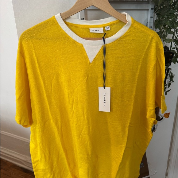 Clare V Tops - Clare V. Bright Yellow Short-Sleeve Crew with White Trim